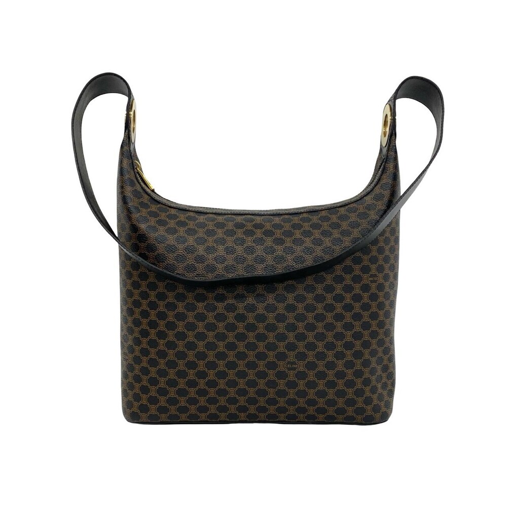 CELINE Vintage Macadam Pattern Circle Logo Leather Semi-One-Shoulder Bag Hand...